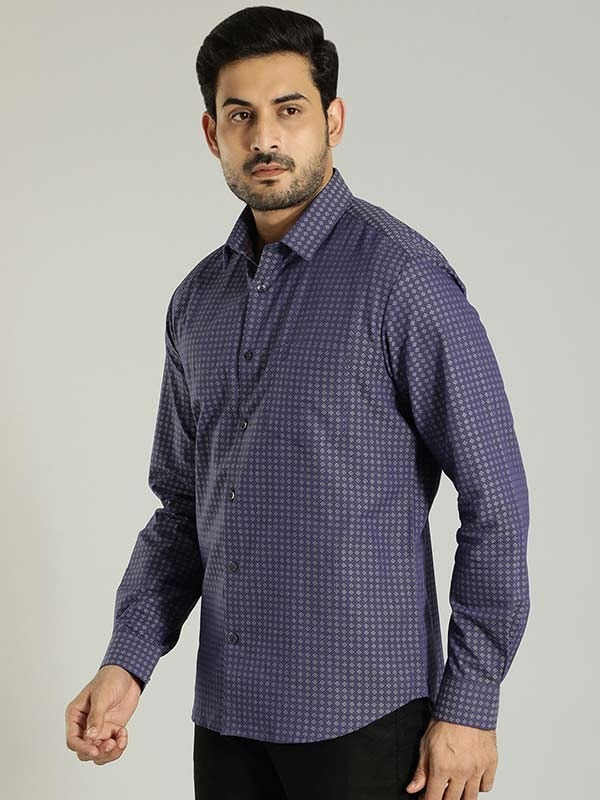 Indian Terrain Men's Slim Fit Full Sleeve All Over Print Navy Shirt